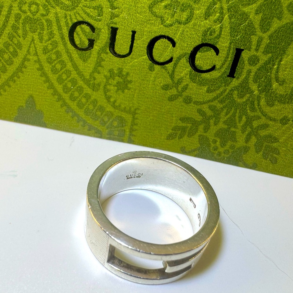 Gucci Wide G Cutout Ring Size 5 Made in Italy Vintage Authentic 925 - Picture 10 of 11